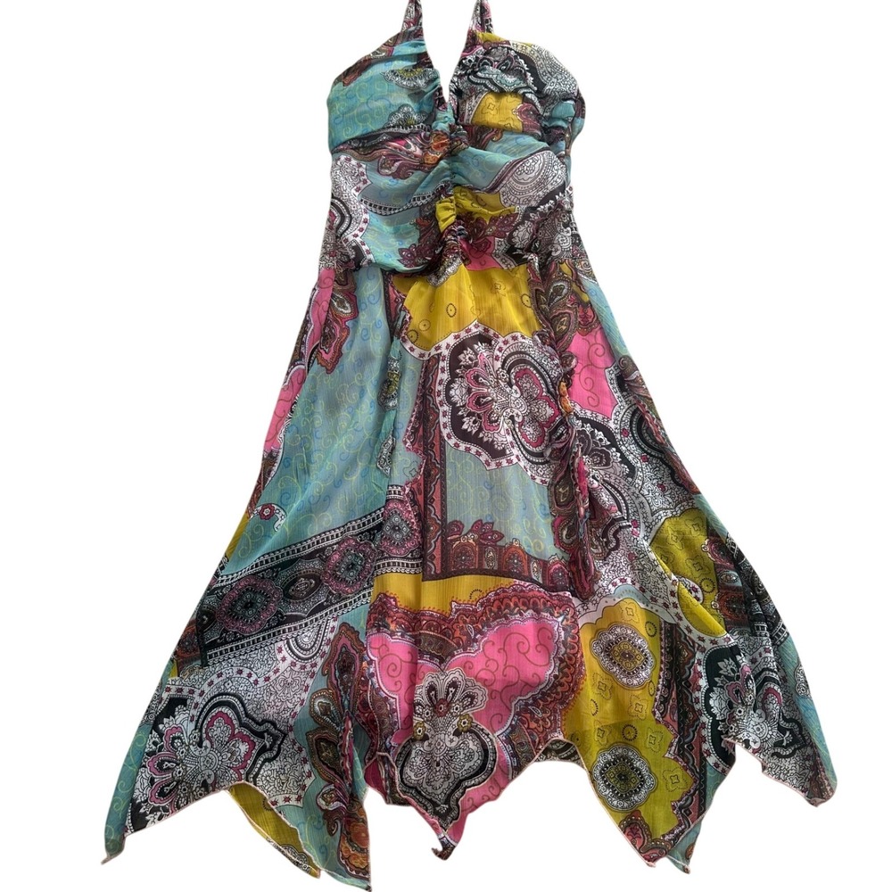 Cdc Boho Paisley Patchwork Beaded Halter Dress Ha… - image 4